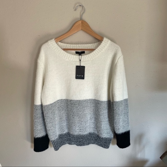 FATE | NWT | Cozy Neutral Striped Soft Crewneck Sweater - Picture 7 of 10